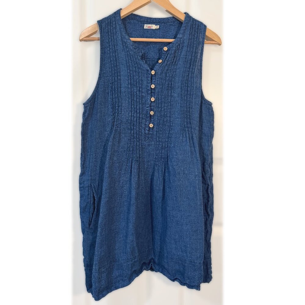 Faherty Isha Linen Mini Dress Indigo Size Medium